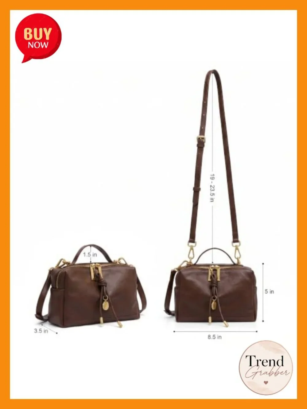 Genuine Leather Small Satchel Top Handle Crossbody with Double Zipper